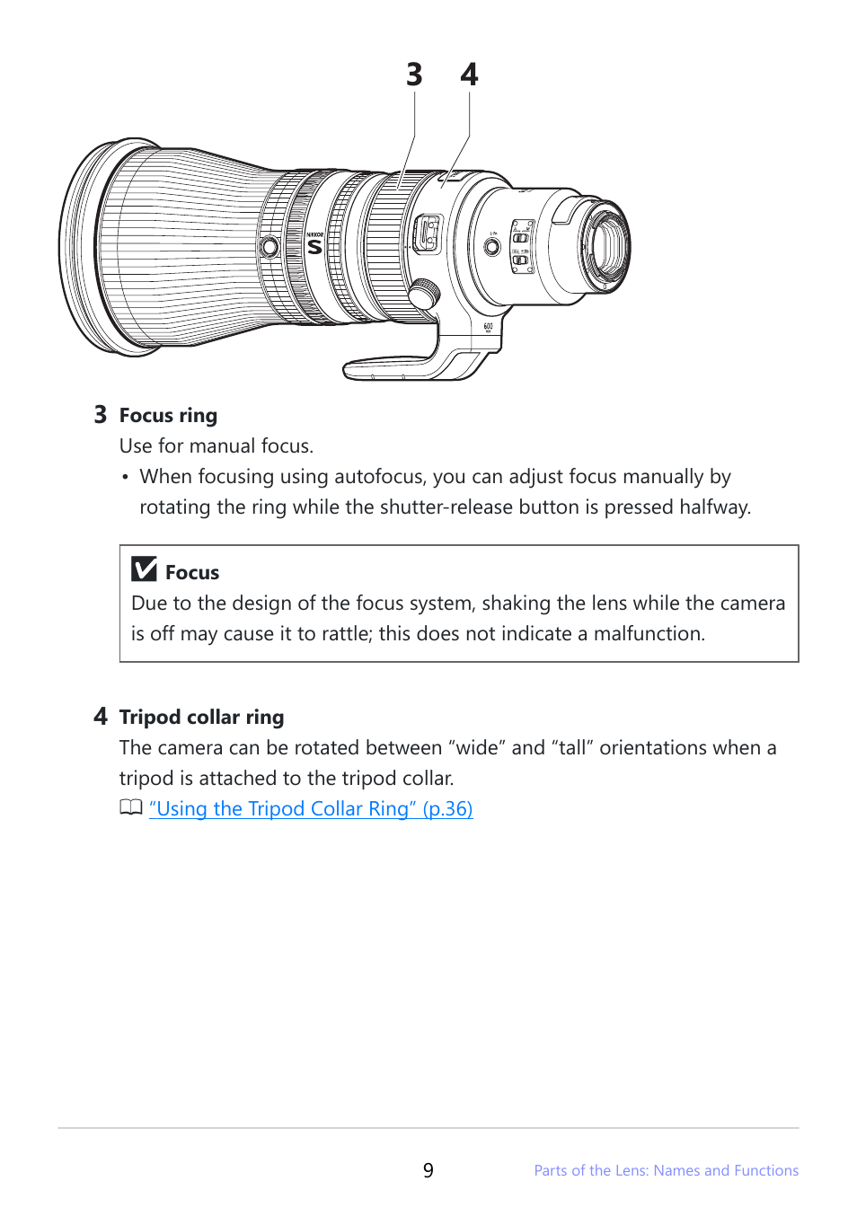 Nikon NIKKOR Z 600mm f/4 TC VR S Lens (Z) User Manual | Page 9 / 54