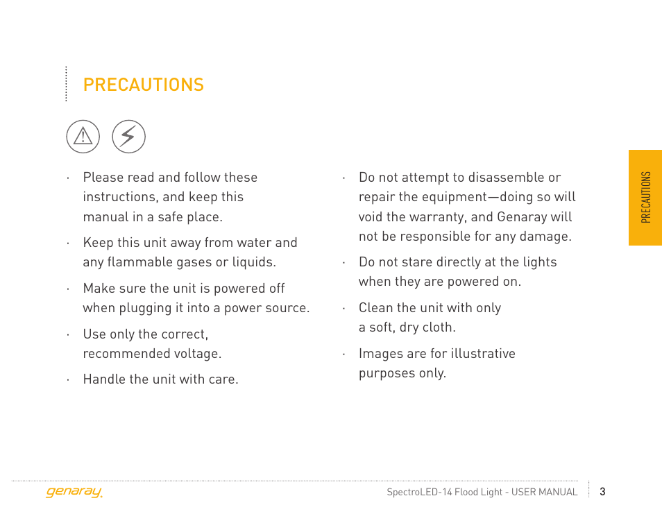 Precautions | Genaray Octa Softbox for Spectro LED-14 Flood 2-Softbox Kit User Manual | Page 3 / 12