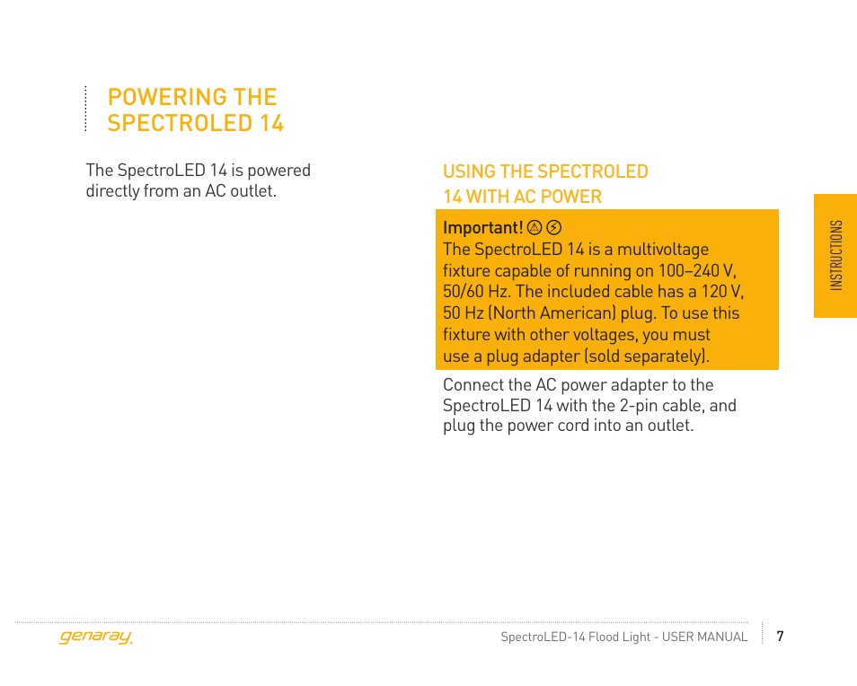 Powering the spectroled 14 | Genaray Octa Softbox for Spectro LED-14 Flood 2-Softbox Kit User Manual | Page 7 / 12