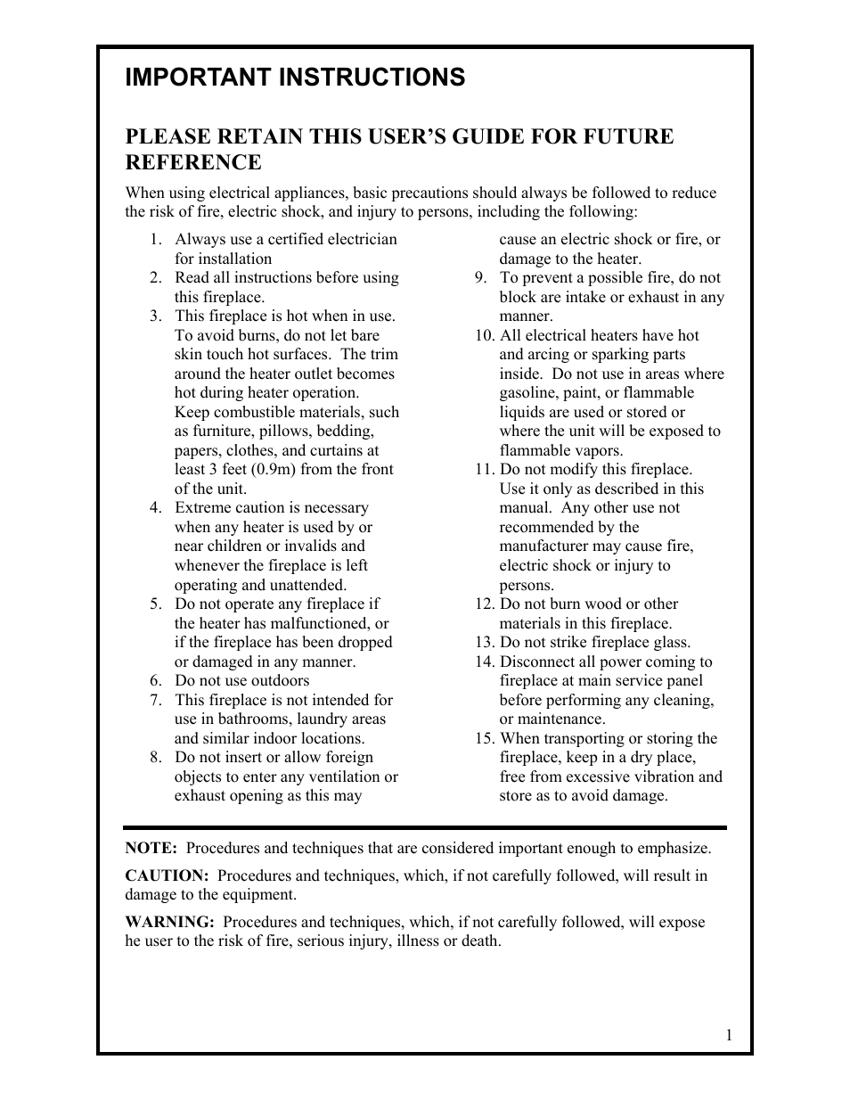 Important instructions | Dimplex Optiflame Electric Fireplace User Manual | Page 4 / 11