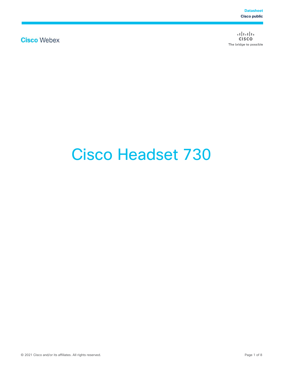 Cisco 730 Wireless Noise-Canceling Headset (Platinum) User Manual | 8 pages