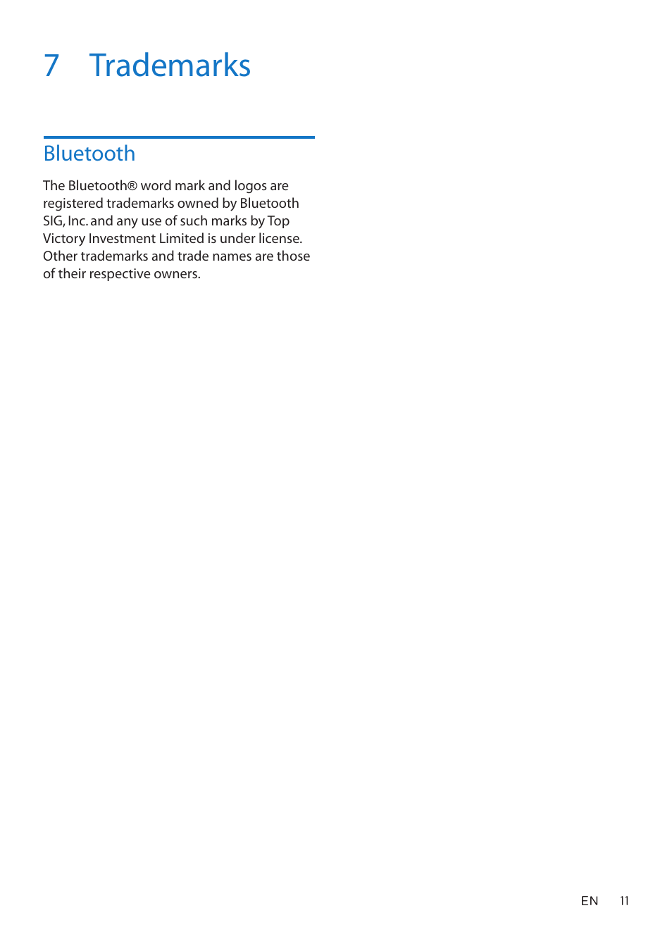 7 trademarks, Bluetooth | Philips TAH4205 Wireless On-Ear Headphones (Black) User Manual | Page 12 / 14