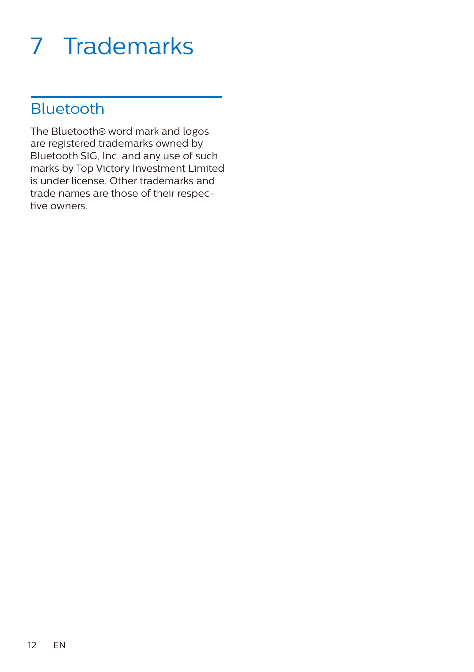 7 trademarks, Bluetooth | Philips Kids Wireless On-Ear Headphones (Blue) User Manual | Page 13 / 15