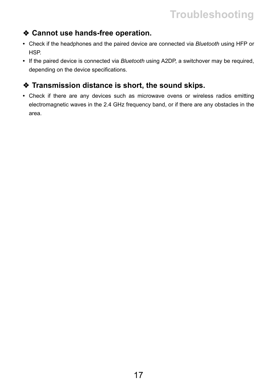 Troubleshooting | Pioneer HDJ-CUE1 Bluetooth DJ Headphones (Matte Red) User Manual | Page 17 / 20