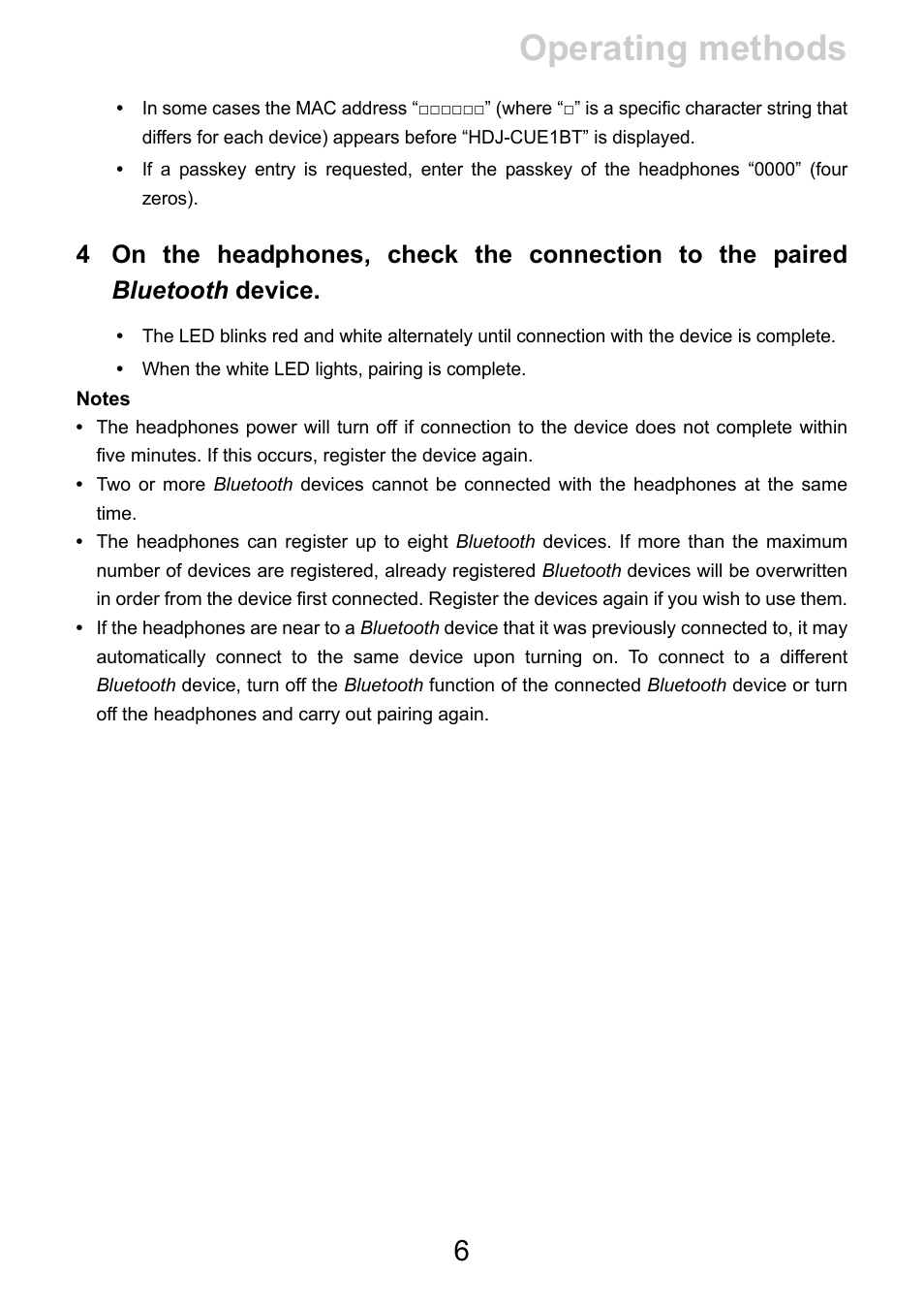 Operating methods | Pioneer HDJ-CUE1 Bluetooth DJ Headphones (Matte Red) User Manual | Page 6 / 20