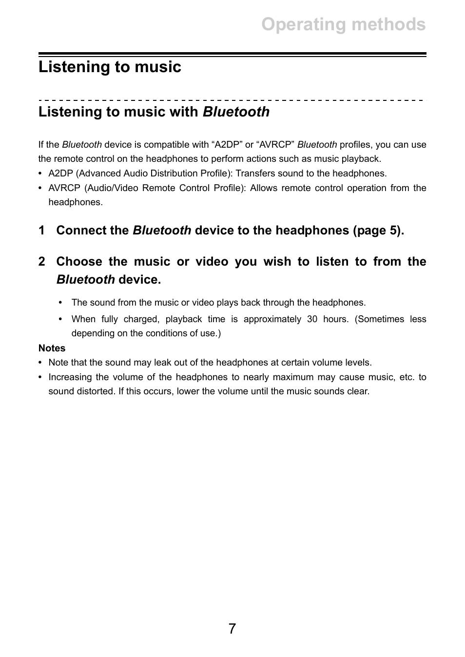Listening to music, Operating methods, Listening to music with bluetooth | Pioneer HDJ-CUE1 Bluetooth DJ Headphones (Matte Red) User Manual | Page 7 / 20