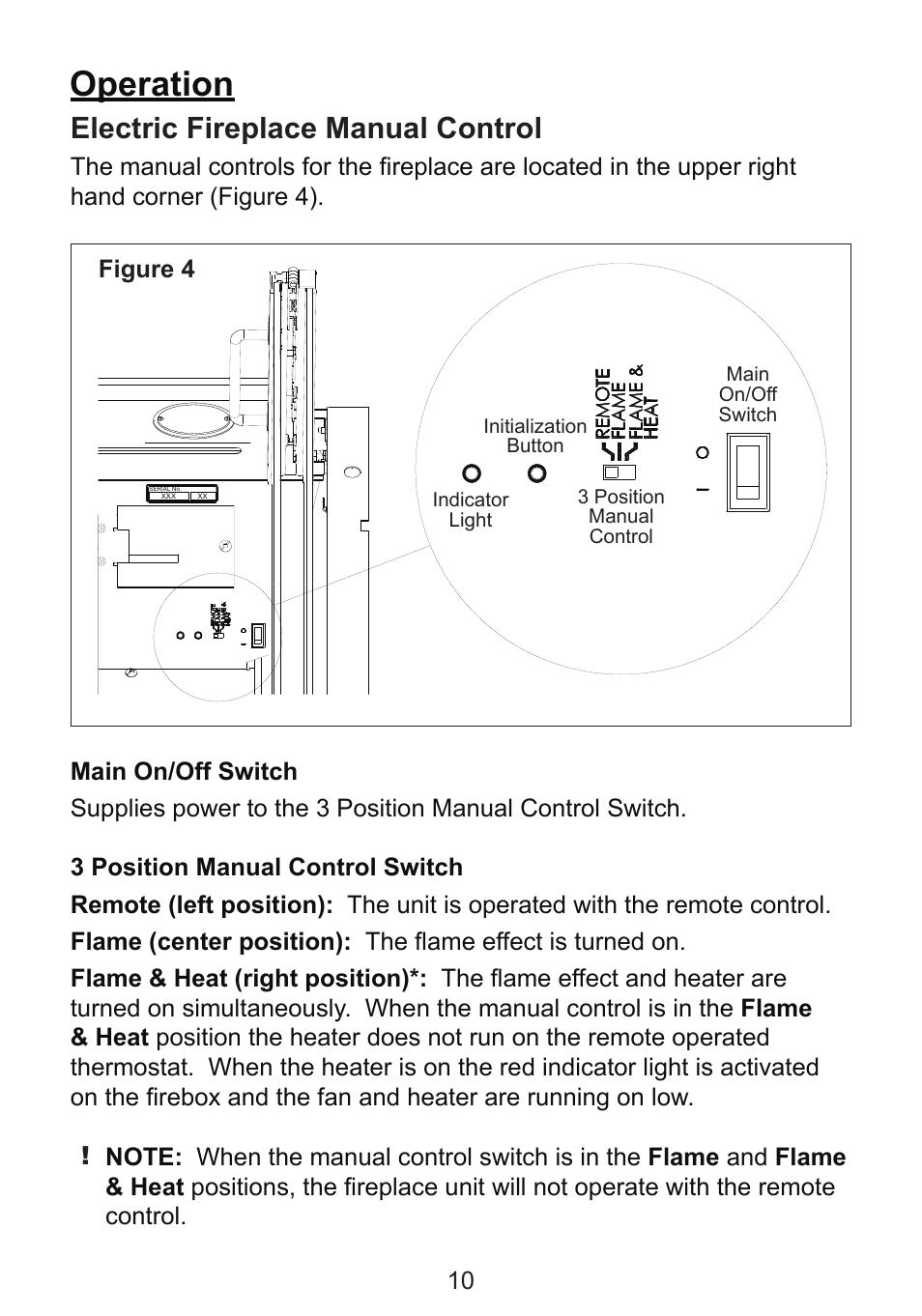 Operation, Electric fireplace manual control | Dimplex DF3215NH User Manual | Page 10 / 22