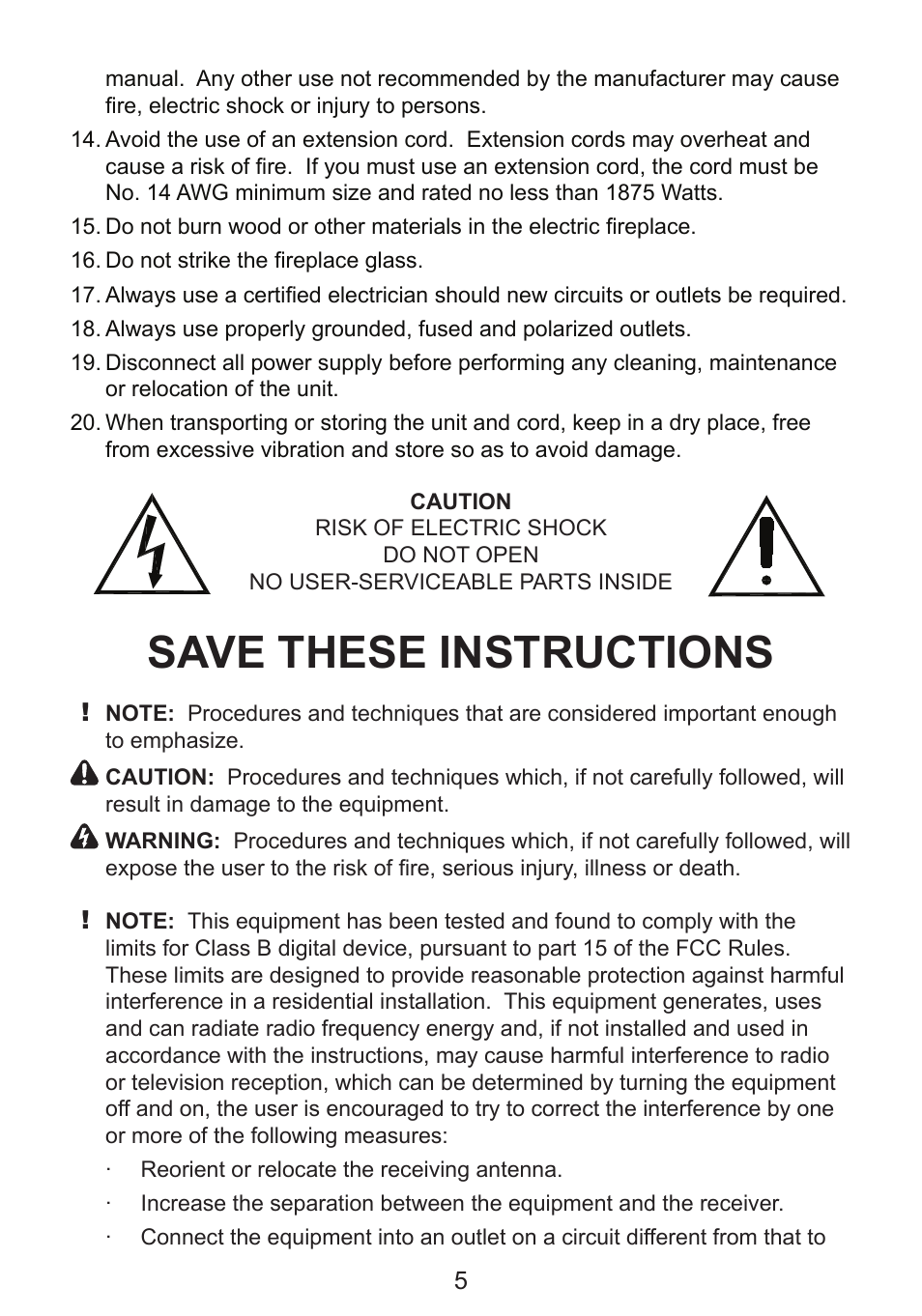 Save these instructions | Dimplex DF3215NH User Manual | Page 5 / 22
