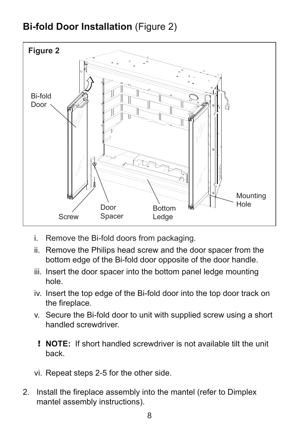 Bi-fold door installation (figure 2) | Dimplex DF3215NH User Manual | Page 8 / 22