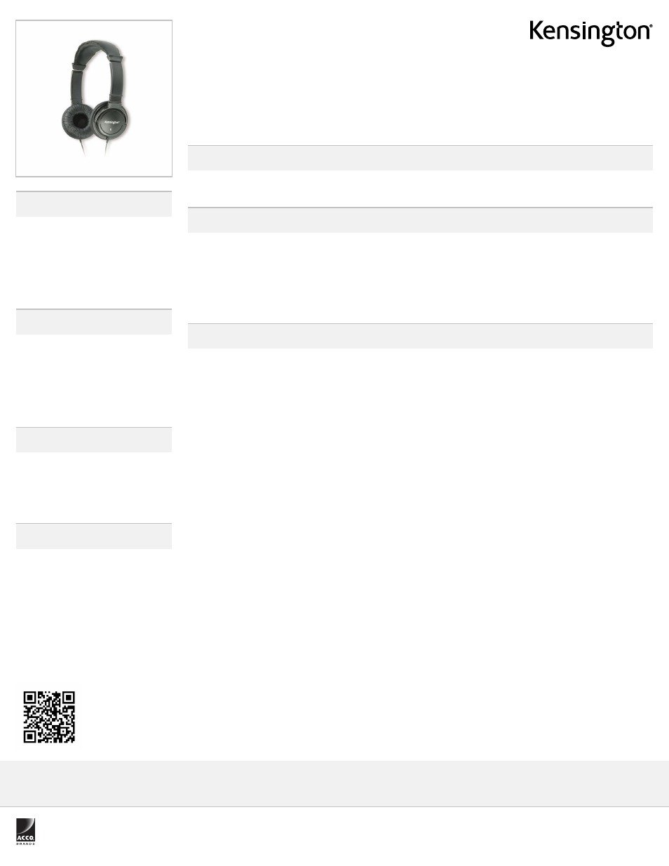 Kensington Hi-Fi Headphones User Manual | 1 page