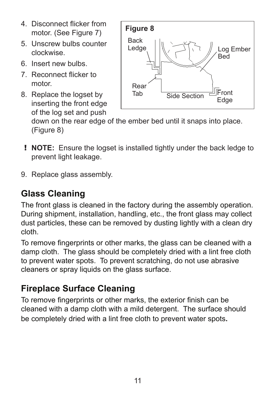 Glass cleaning, Fireplace surface cleaning | Dimplex DF2426GB User Manual | Page 14 / 17