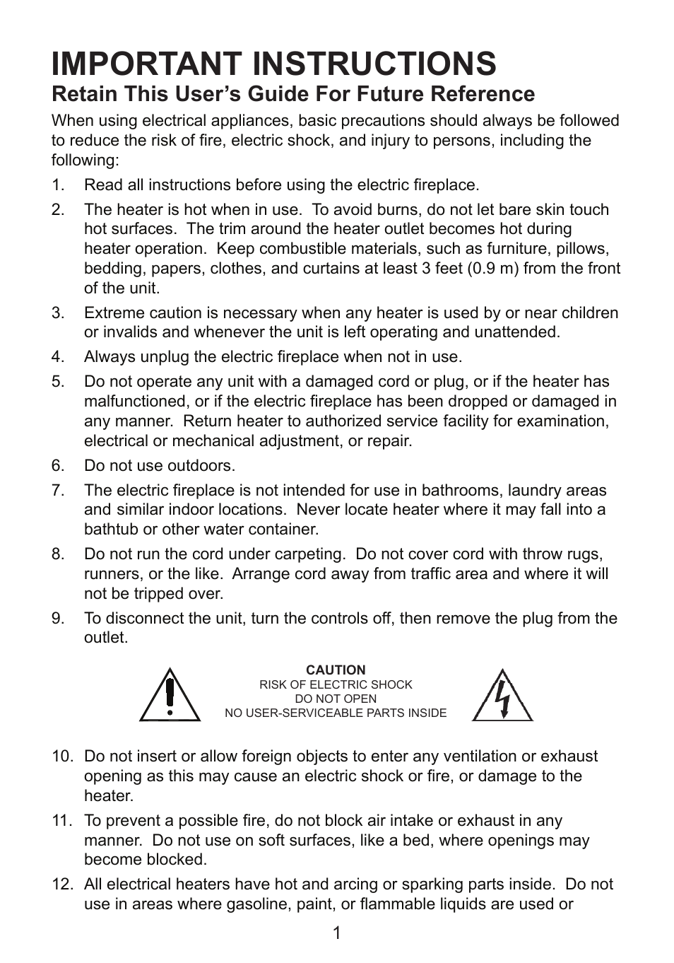 Important instructions, Retain this user’s guide for future reference | Dimplex DF2426GB User Manual | Page 4 / 17
