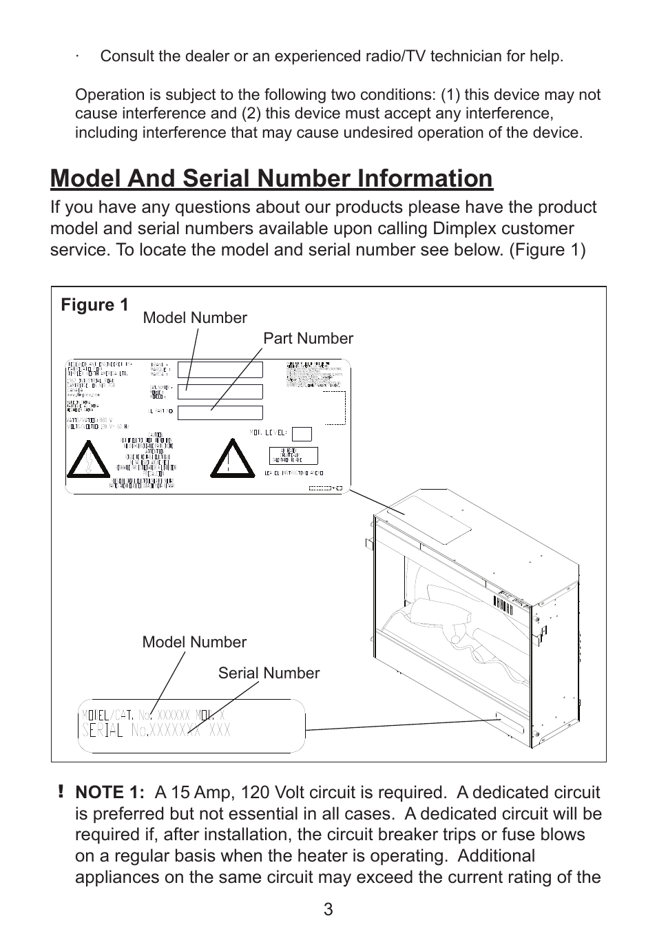 Model and serial number information | Dimplex DF2426GB User Manual | Page 6 / 17