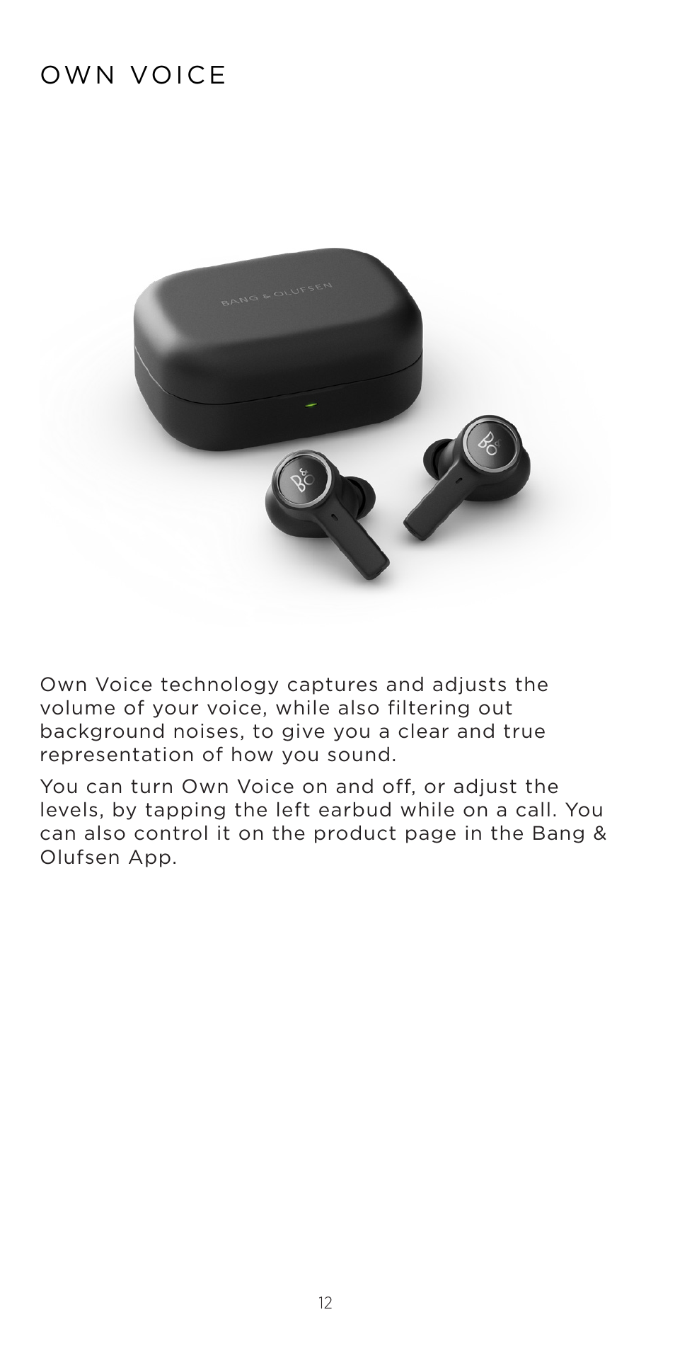 Ow n vo i c e | Bang & Olufsen Beoplay EX Noise-Canceling True Wireless In-Ear Headphones (Anthracite Oxygen) User Manual | Page 13 / 212