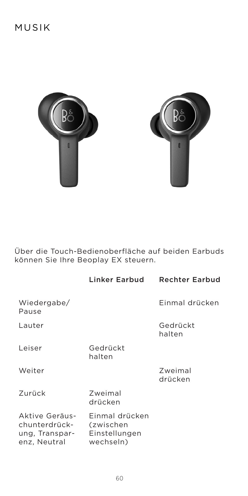 Bang & Olufsen Beoplay EX Noise-Canceling True Wireless In-Ear Headphones (Anthracite Oxygen) User Manual | Page 61 / 212