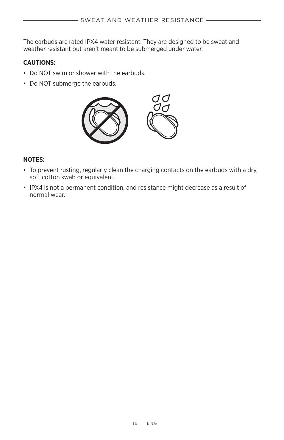 Sweat and weather resistance | Bose QuietComfort Earbuds II Noise-Canceling True Wireless In-Ear Headphones (Triple Black) User Manual | Page 16 / 49