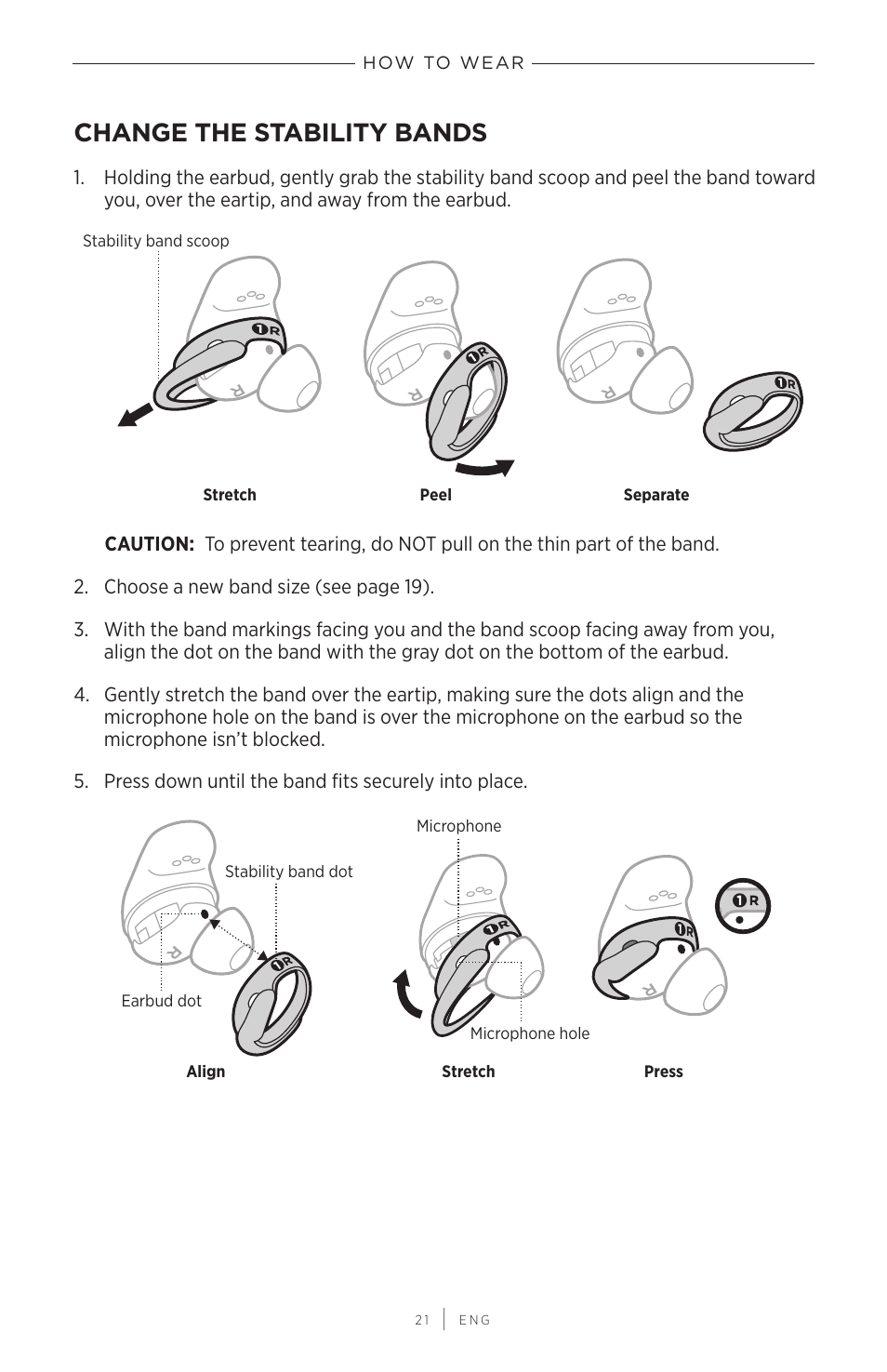 Change the stability bands | Bose QuietComfort Earbuds II Noise-Canceling True Wireless In-Ear Headphones (Limited-Edition Eclipse Gray) User Manual | Page 21 / 52