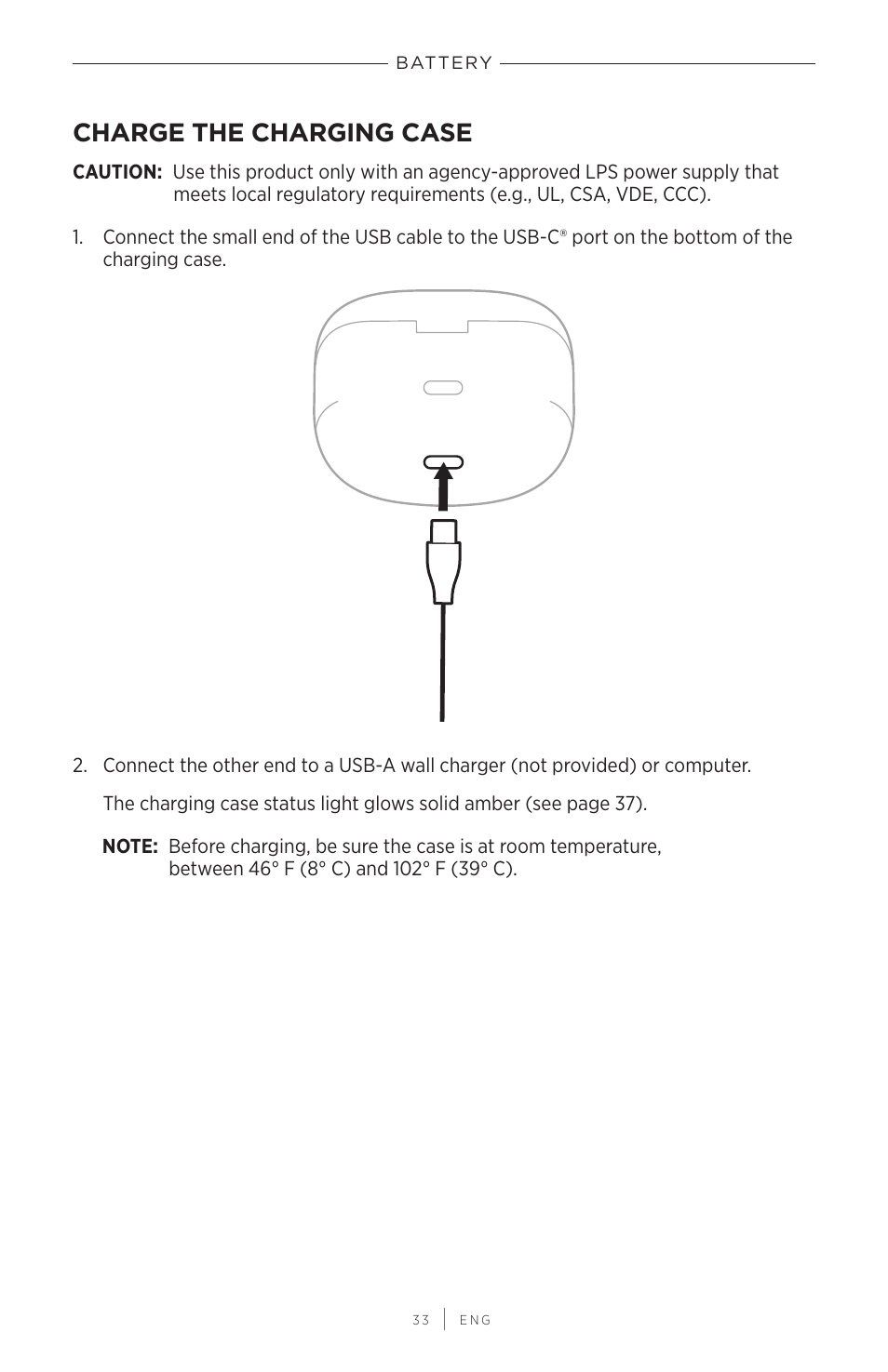 Charge the charging case | Bose QuietComfort Earbuds II Noise-Canceling True Wireless In-Ear Headphones (Limited-Edition Eclipse Gray) User Manual | Page 33 / 52