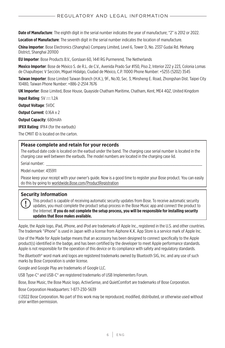 Bose QuietComfort Earbuds II Noise-Canceling True Wireless In-Ear Headphones (Limited-Edition Eclipse Gray) User Manual | Page 6 / 52