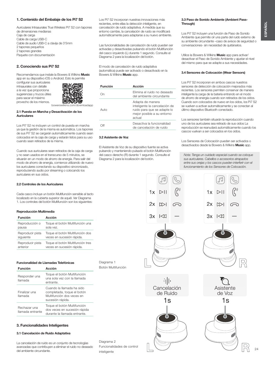 Bowers & Wilkins Pi7 S2 Noise-Canceling True Wireless In-Ear Headphones (Satin Black) User Manual | Page 24 / 120