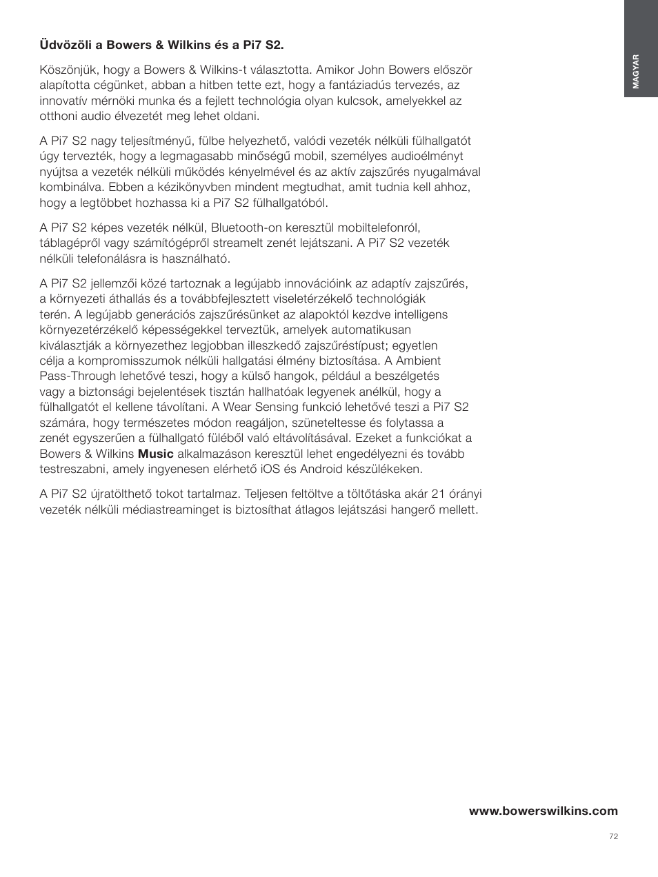 Magyar | Bowers & Wilkins Pi7 S2 Noise-Canceling True Wireless In-Ear Headphones (Satin Black) User Manual | Page 72 / 120