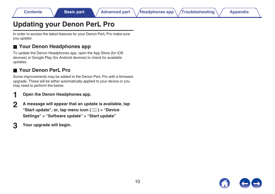 Updating your denon perl pro | Denon PerL Pro True-Wireless Earbuds User Manual | Page 10 / 35
