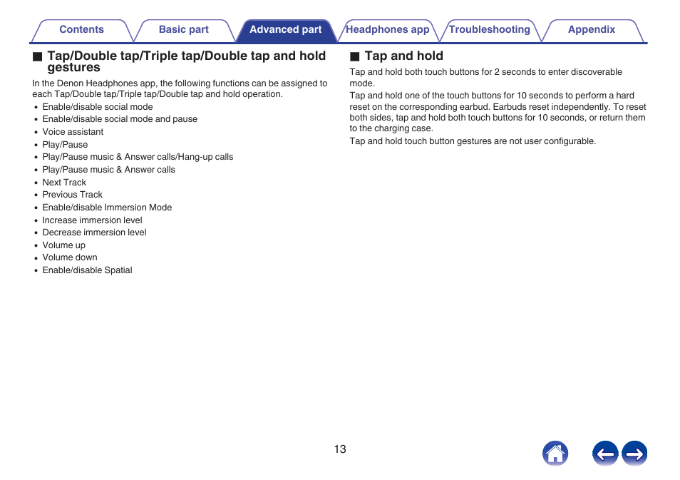 Otap and hold | Denon PerL Pro True-Wireless Earbuds User Manual | Page 13 / 35