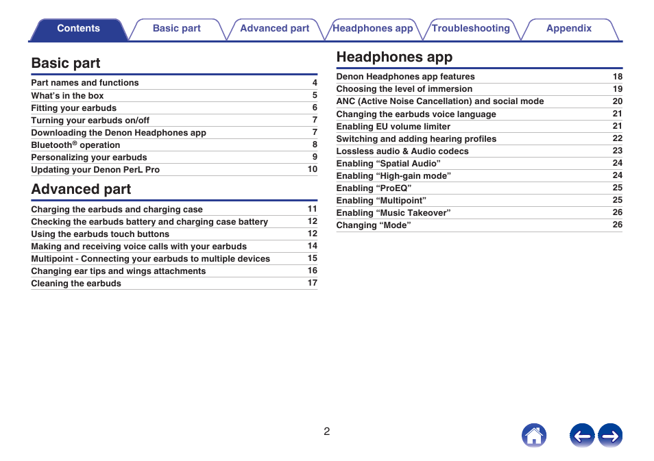 Denon PerL Pro True-Wireless Earbuds User Manual | Page 2 / 35