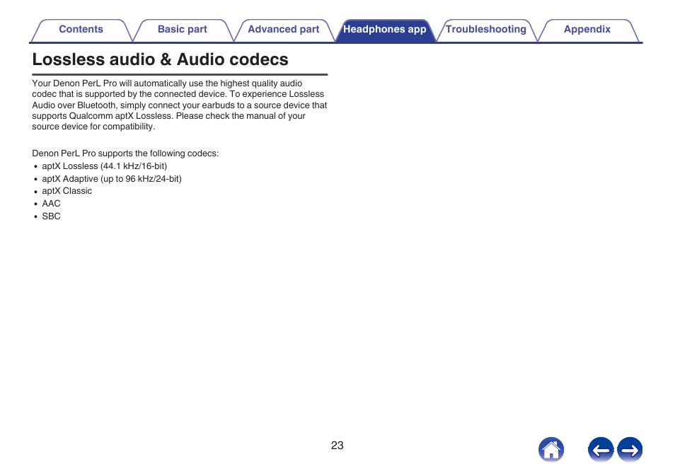 Lossless audio & audio codecs | Denon PerL Pro True-Wireless Earbuds User Manual | Page 23 / 35