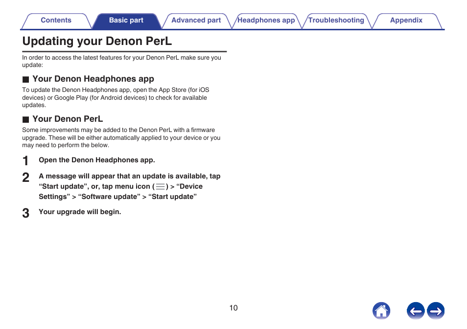 Updating your denon perl | Denon PerL True-Wireless Earbuds User Manual | Page 10 / 31