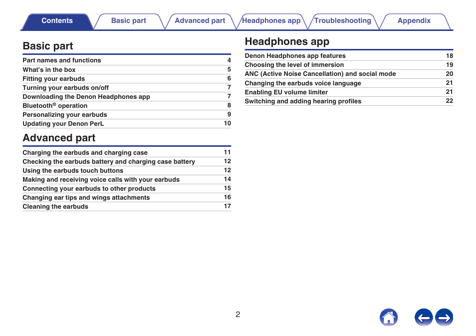 Denon PerL True-Wireless Earbuds User Manual | Page 2 / 31