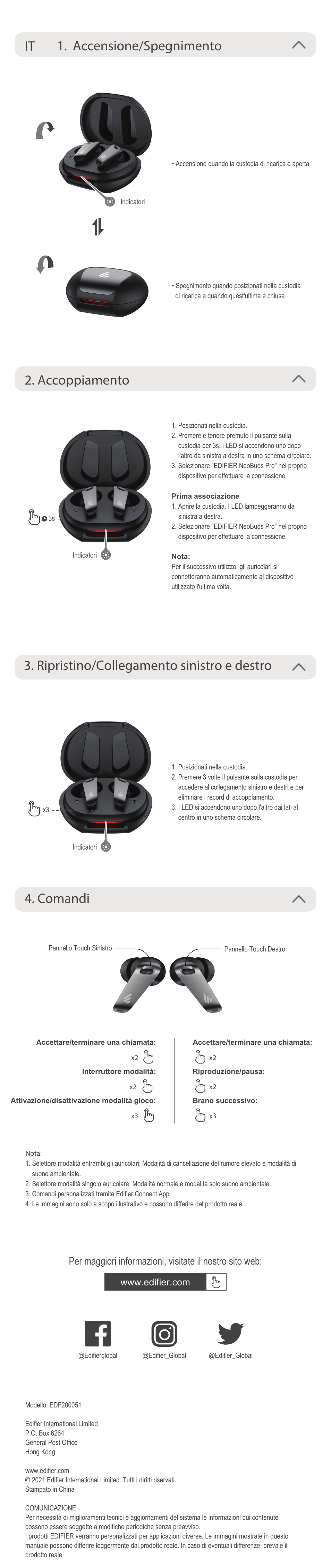 Ripristino/collegamento sinistro e destro | Edifier NeoBuds Pro Noise-Canceling True Wireless In-Ear Headphones (Black) User Manual | Page 5 / 7