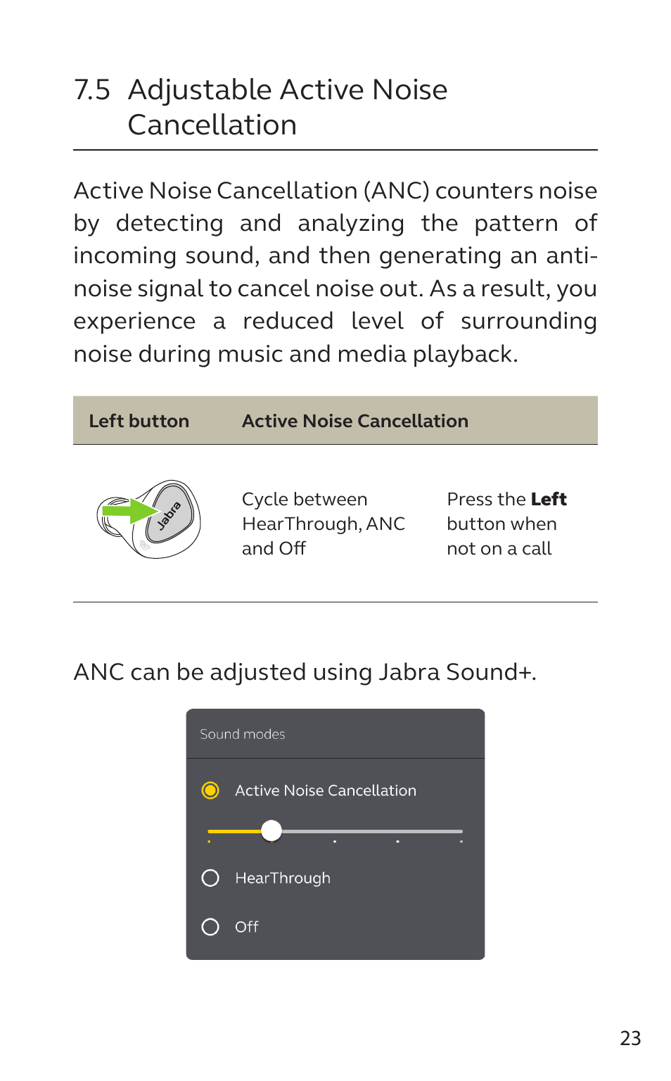 5 adjustable active noise cancellation, English | Jabra Elite 5 Earbuds (Canada, Gold/Beige) User Manual | Page 23 / 37