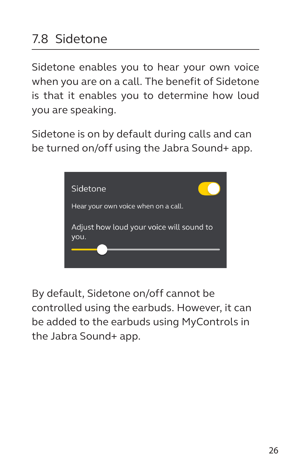 8 sidetone | Jabra Elite 5 Earbuds (Canada, Gold/Beige) User Manual | Page 26 / 37