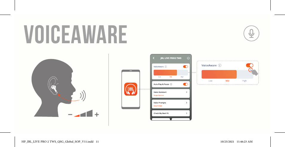 Voiceaware | JBL Live Pro 2 Noise-Canceling True Wireless In-Ear Headphones (Silver) User Manual | Page 11 / 44