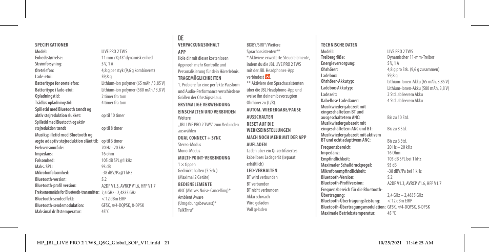 JBL Live Pro 2 Noise-Canceling True Wireless In-Ear Headphones (Silver) User Manual | Page 21 / 44