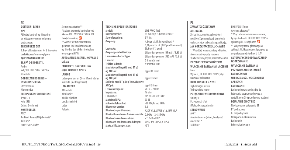 JBL Live Pro 2 Noise-Canceling True Wireless In-Ear Headphones (Silver) User Manual | Page 26 / 44