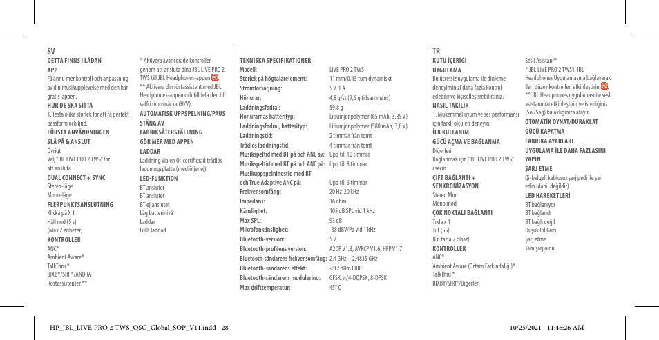 JBL Live Pro 2 Noise-Canceling True Wireless In-Ear Headphones (Silver) User Manual | Page 28 / 44