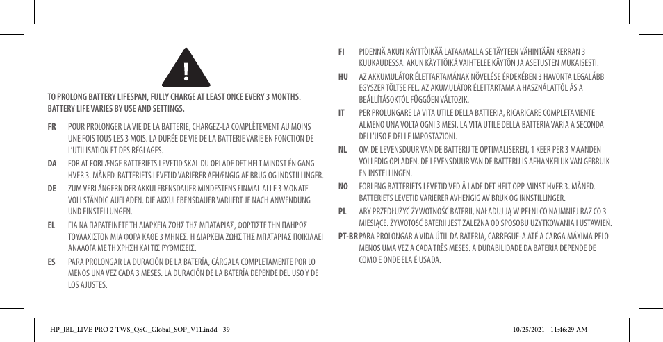 JBL Live Pro 2 Noise-Canceling True Wireless In-Ear Headphones (Silver) User Manual | Page 39 / 44