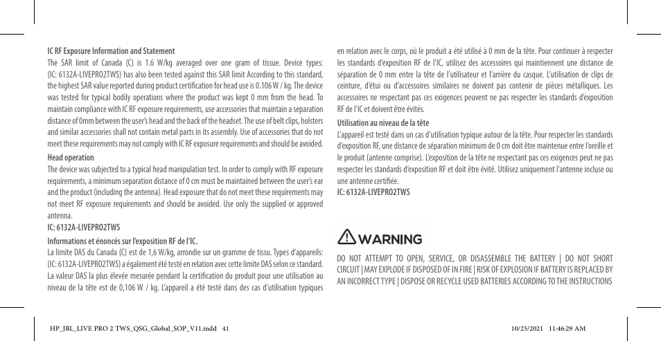 JBL Live Pro 2 Noise-Canceling True Wireless In-Ear Headphones (Silver) User Manual | Page 41 / 44