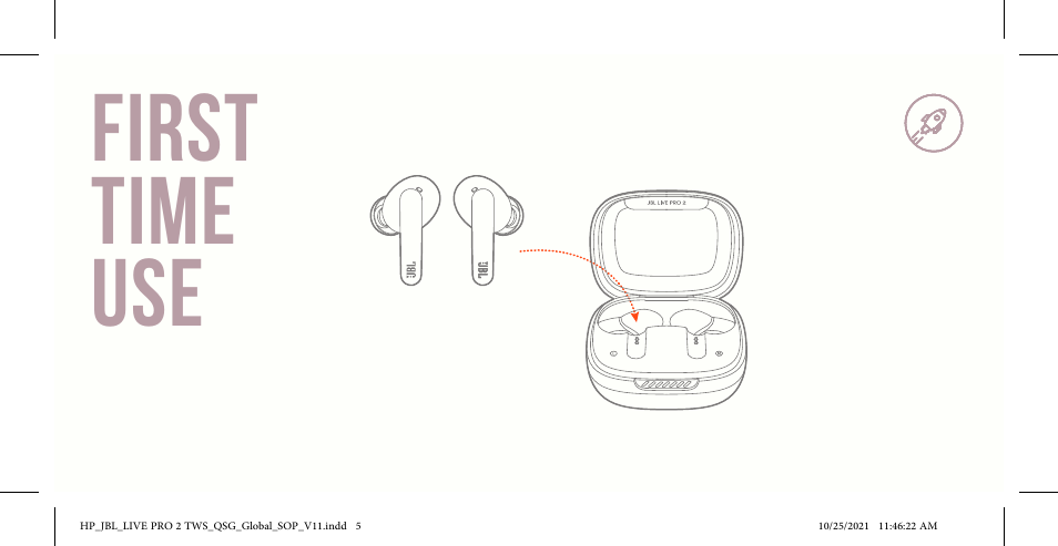 First time use | JBL Live Pro 2 Noise-Canceling True Wireless In-Ear Headphones (Silver) User Manual | Page 5 / 44