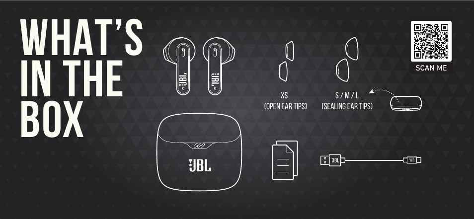 What’s in the box | JBL Tune Flex True Wireless Noise-Cancelling Earbuds (Blue) User Manual | Page 2 / 36