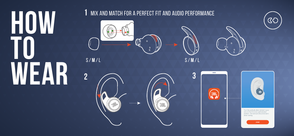 How to wear, Jbl headphones | JBL Reflect Aero Noise-Canceling True Wireless In-Ear Headphones (Black) User Manual | Page 5 / 44