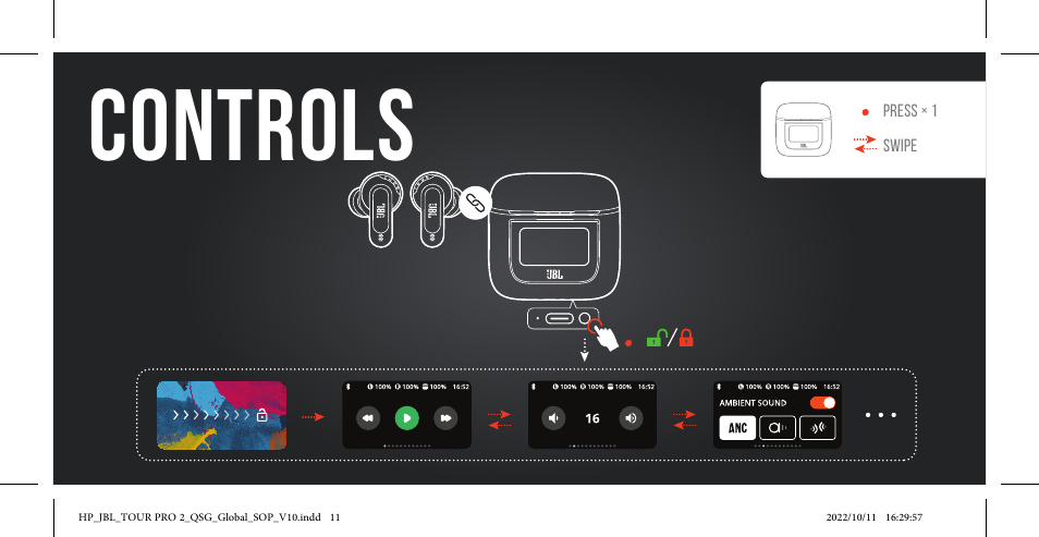 Controls | JBL Tour Pro 2 Noise-Canceling True Wireless In-Ear Earbuds with Smart Case (Black) User Manual | Page 11 / 48