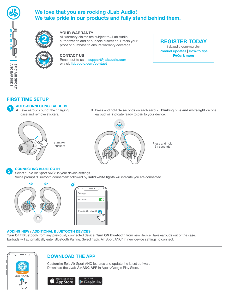 JLab Audio Epic Air Sport ANC True Wireless Earbuds User Manual | 4 pages