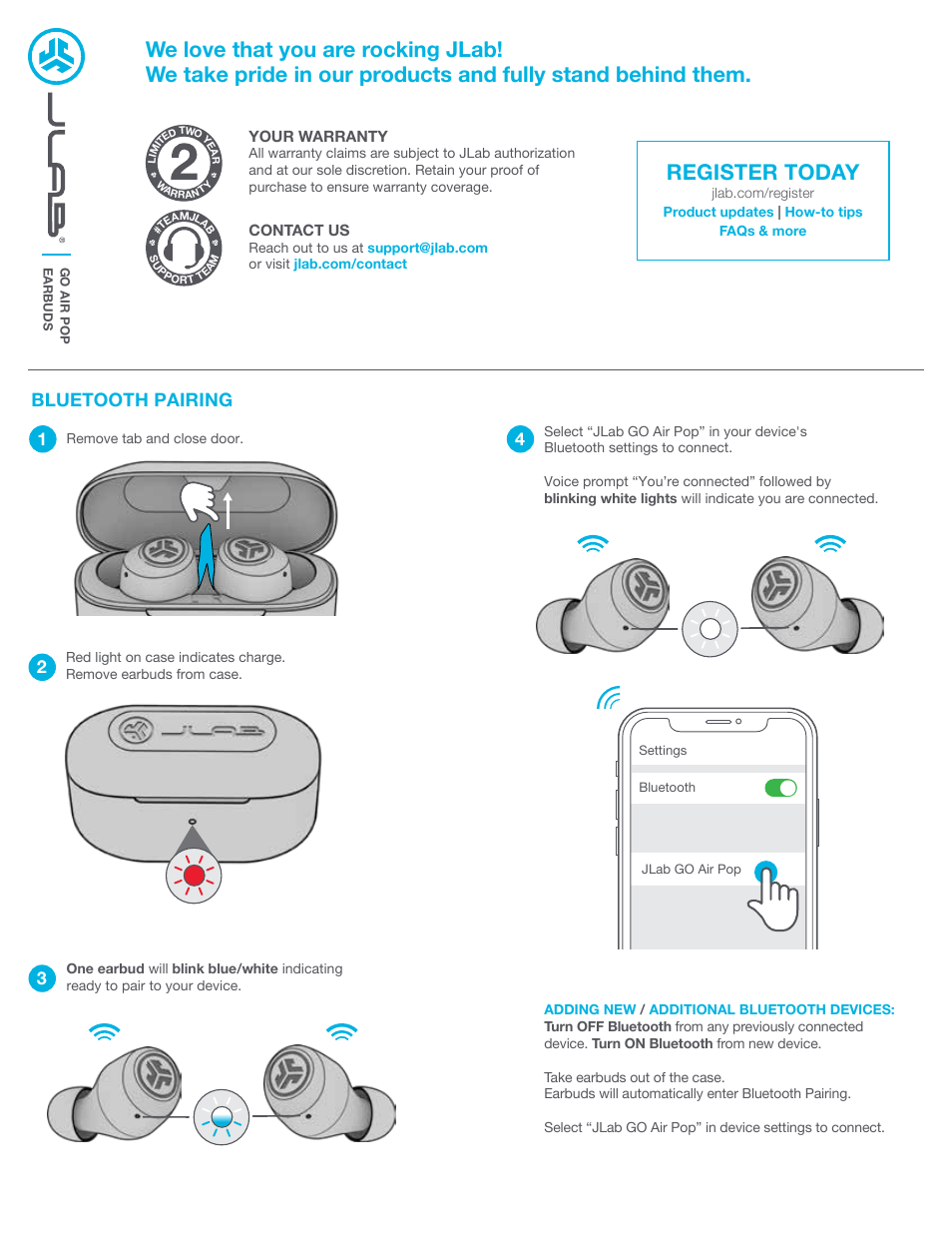 JLab Audio GO Air POP True Wireless Earbuds (Black) User Manual | 3 pages