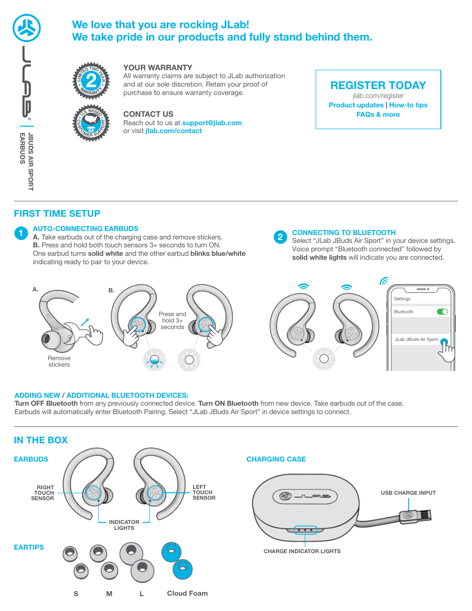 JLab Audio JBuds Air Sport True Wireless Earbuds (White) User Manual | 4 pages