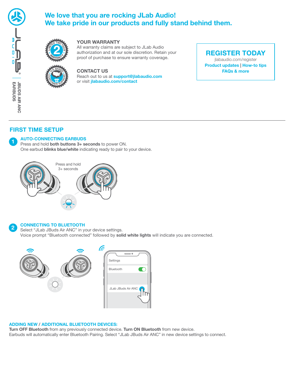 JLab Audio JBuds Air ANC True Wireless Earbuds User Manual | 4 pages