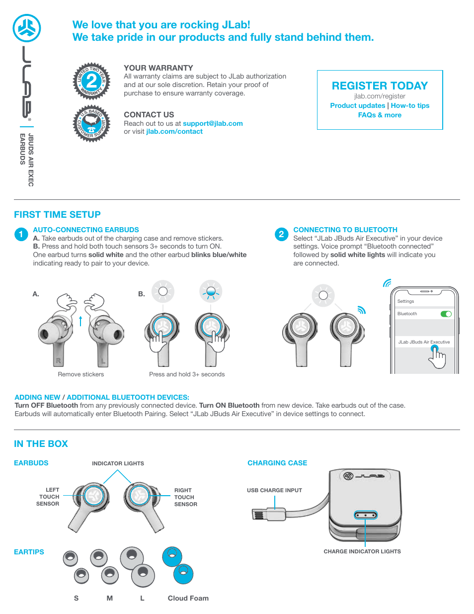 JLab Audio JBuds Air Executive True Wireless Earbuds (Black) User Manual | 4 pages