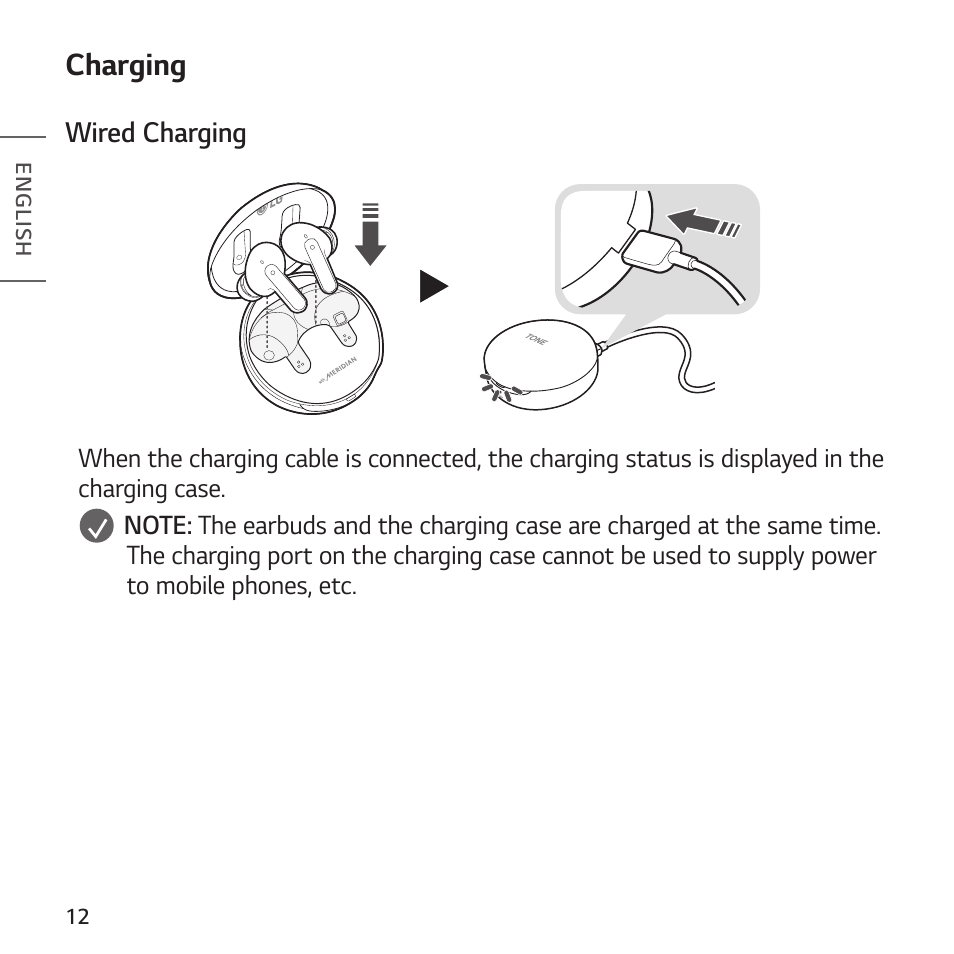 Charging | LG TONE Free FP8 UVnano True Wireless In-Ear Headphones (Charcoal Black) User Manual | Page 14 / 62